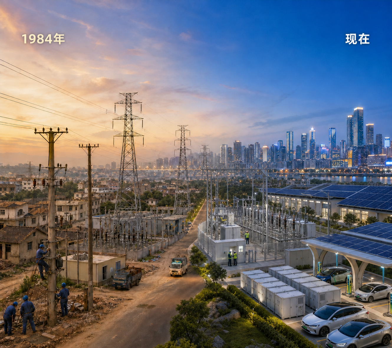 从1984年电力建设到现代光伏储能充电基础设施的发展图景